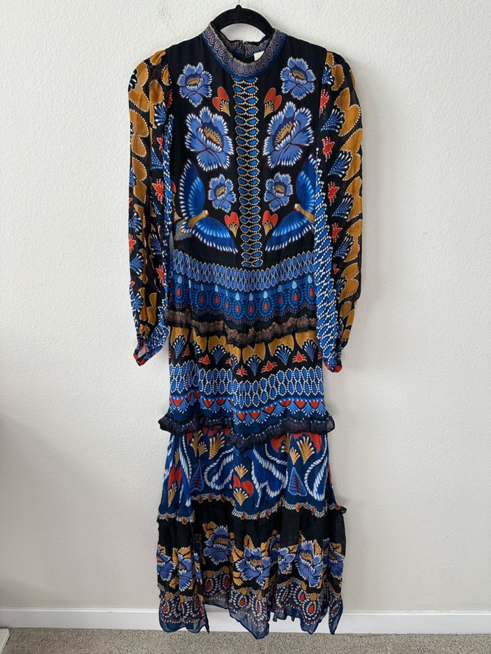 FARM RIO Ainika Ruffled Printed Crepe Maxi Dress SZ XS NWT - Picture 4 of 7